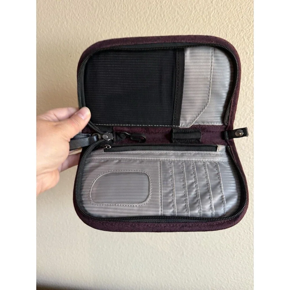 Sherpani Lucky Wristlet Wallet Zip Around Maroon Purple Travel RFID